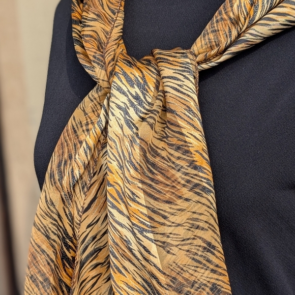 Golden Orange Sparkly Silky Animal Print Scarf - Picture 4 of 5